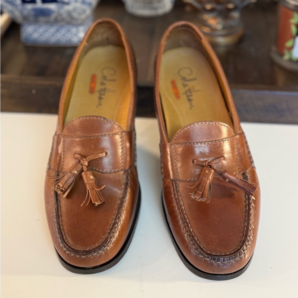 Cole Haan tassel leather loafers men’s size 9D brown, Nike Air edition good cond